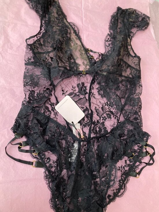 Agent Provocateur Black Lace Bodysuit Essie Sheer Playsuit Size M